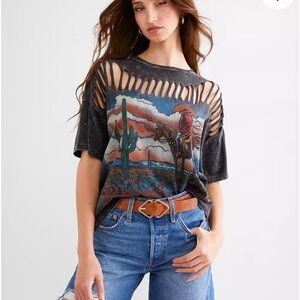 Cowboy Graphic Distressed Black Tee